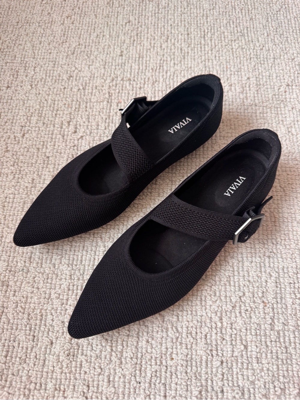 Vivaia | Pointed Black Maria Mary Jane Flats with Geometric Buckle ~ 41.5 US 10 - Picture 8 of 11